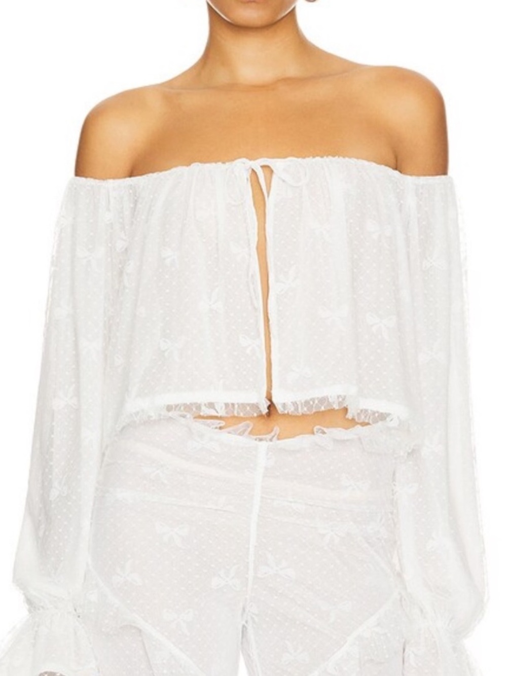 Loba Off-Shoulder White Sheer Tie Front Top
